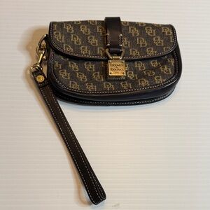 Dooney & Bourke Brown Signature Monogram Wristlet with Gold Hardware